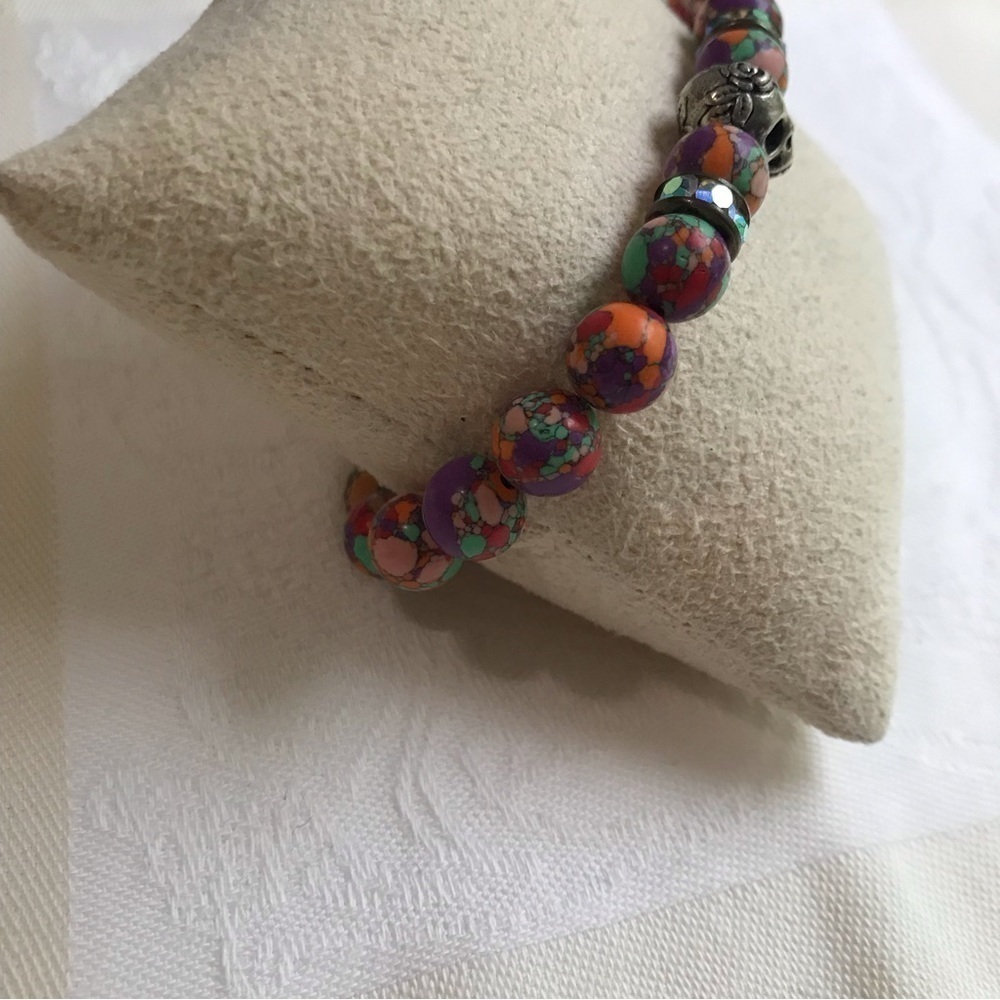 Multicolor Beaded Skull Stretch Bracelet Gothic Boho One Size - Picture 7 of 16